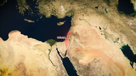 Satellite Map Zoom To Israel With Pulsating Red Highlight 库存影片 336611701