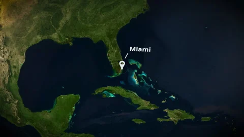 Satellite Map Zoom To Miami Florida Location Pin Marker Horizontal Stock Footage 339087396