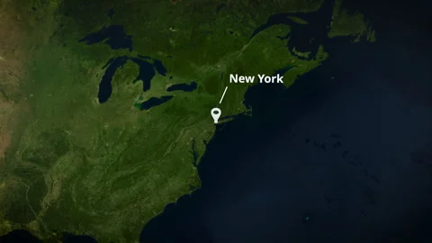 Satellite Map Zoom To New York With Location Pin And Label Vídeos de archivo 339180375