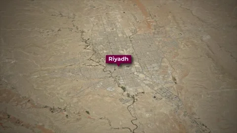 Satellite Map Zoom to Riyadh, Saudi Arabia with Highlighted Borders Stock Footage 339491121