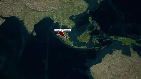 Satellite Map Zoom of the Strait of Malacca Stock Footage 334653467
