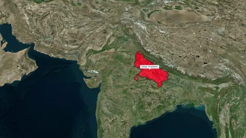 Satellite Map Zoom In on Uttar Pradesh State India Stock Footage 327534482