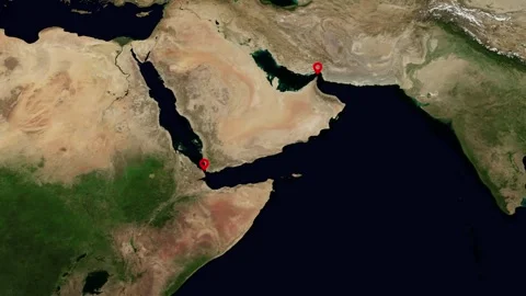 Satellite map zooming to Strait of Hormuz and Bab el-Mandeb Stock-Footage 334979586