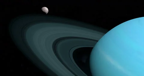 Satellite Miranda orbiting around Uranus planet in the outer space 動画素材 97302475