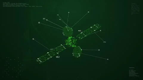 Satellite Model UI Screen. Space Object HUD Animation. Stock Illustration
