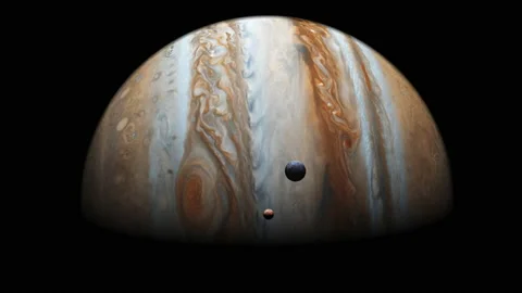 Satellite moons orbiting Jupiter in space concept Video stock 130230906