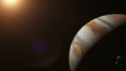 Satellite moons orbiting Jupiter in space concept Video stock 130231046