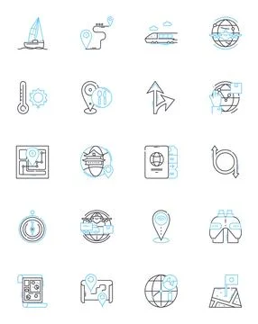 Satellite navigation linear icons set. GPS, Satellites, Navigation, Coordinates Stock Illustration