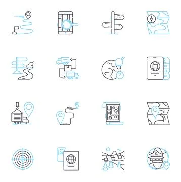 Satellite navigation linear icons set. GPS, Satellites, Navigation, Coordinates Ilustración de archivo