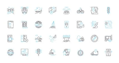 Satellite navigation linear icons set. GPS, Satellites, Navigation, Coordinates Ilustración de archivo