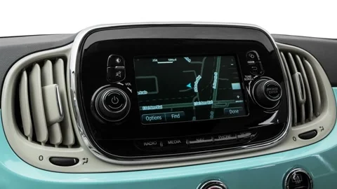 Satellite navigation map display close up Latte Menta 2016 Fiat 500C Easy Stock Footage 159878723