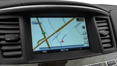 Satellite navigation map display close up Hermosa Blue 2016 Infiniti QX60 Hybrid Stock Footage 159900365