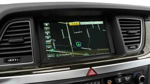 Satellite navigation map display close up Caspian Black 2017 Genesis G80 3.8 RWD Stock Footage 159920856