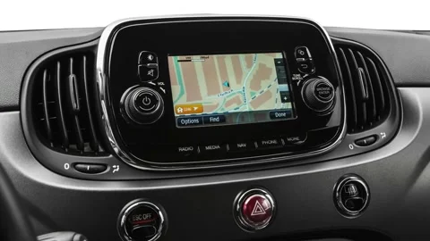 Satellite navigation map display close up Granito Gray 2018 Fiat 500e SE Stock Footage 160020293