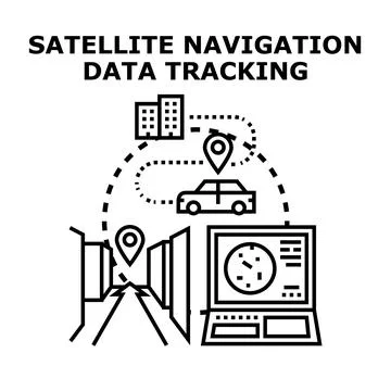 Satellite navigation system tracking vehicle location and route Stock Illustration