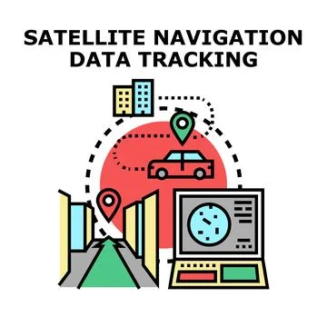 Satellite navigation system tracking vehicle location and route Illustrazione stock