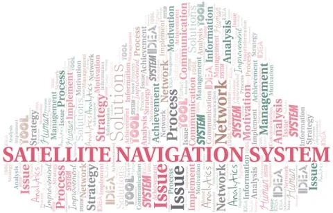 Satellite Navigation System typography vector word cloud. Stock Illustration