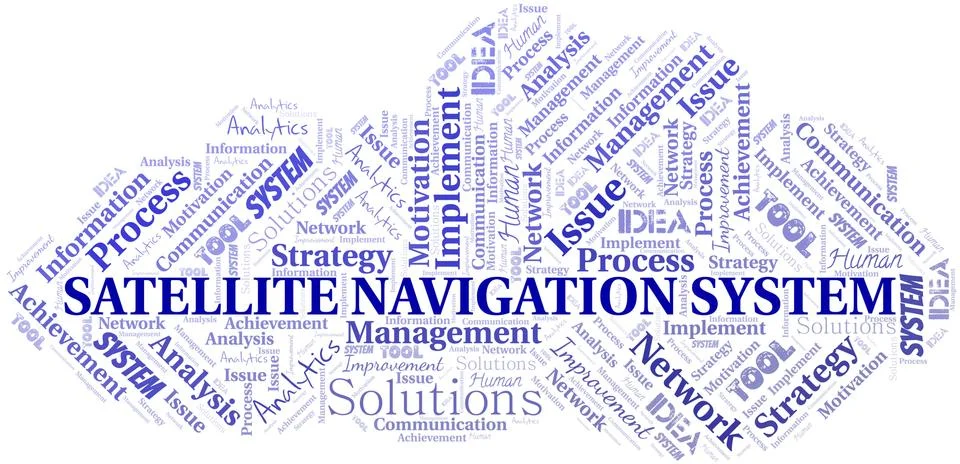 Satellite Navigation System typography vector word cloud. Stock Illustration