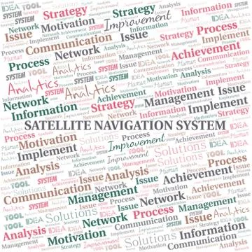 Satellite Navigation System typography vector word cloud. Stock Illustration