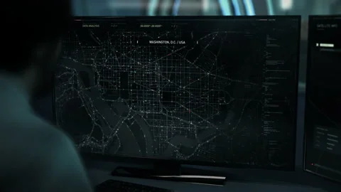 Satellite Network For Location Analysis Discovers Transport Vehicles On Map Stock Footage 197341174