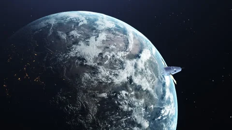 Satellite in orbit around earth Stock Footage 155124346