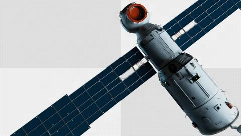 Satellite in orbit. an artificial satellite of planet earth levitates in spac Video stock 240538014