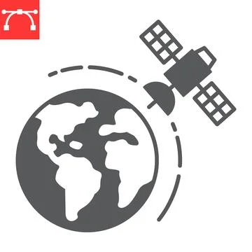Satellite in orbit glyph icon Stock Illustration