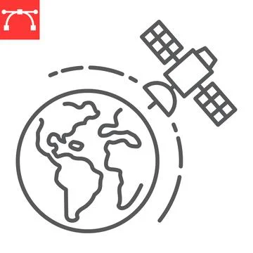 Satellite in orbit line icon Stock Illustration