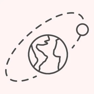 Satellite orbit thin line icon. Solar system, earth and moon. Astronomy vector Stock Illustration