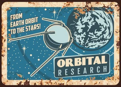 Satellite orbital research vector rusty plate Illustrazione stock