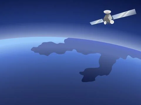 Satellite orbiting around the planet through the space Stock Illustration