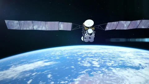 "Satellite orbiting the earth. Communication and GPS technology. Textures NASA" Stock Footage