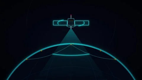 Satellite orbiting earth digital hud interface animation for global communi.. Stock Footage 337566928