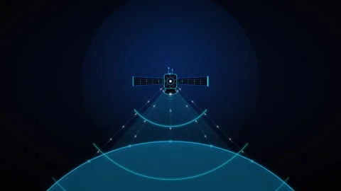 Satellite orbiting earth digital hud interface scanning planet surface tech.. Stock Footage 337566967