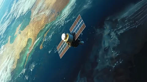Satellite Orbiting Earth in Low Earth Orbit LEO Communication 4K Stock-Footage 332135143