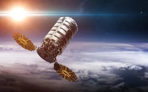 Satellite orbiting earth Stock Photos