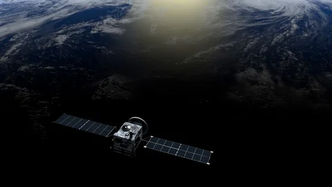 The satellite is orbiting the Earth. Satellite scan and monitor the Earth. The Stock Footage 121053906