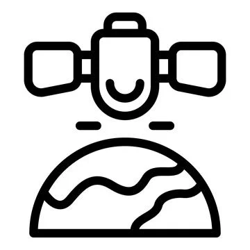 Satellite orbiting earth transmitting data signal icon Stock Illustration