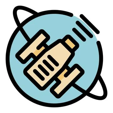 Satellite orbiting earth transmitting data signal Stock Illustration