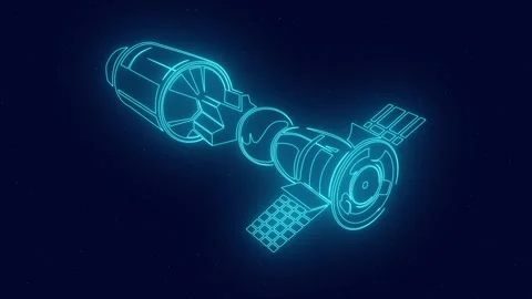 Satellite orbiting in the space animation with neon glow animation Stock Footage 241073167