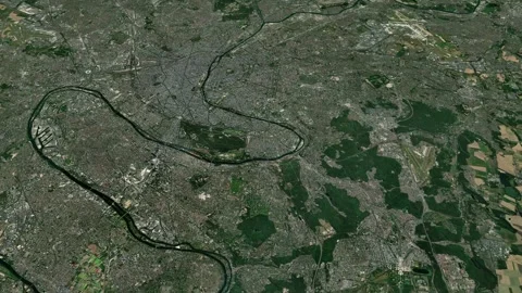Satellite Paris map background loop. Spinning around France city air footag.. Stock Footage 242810752