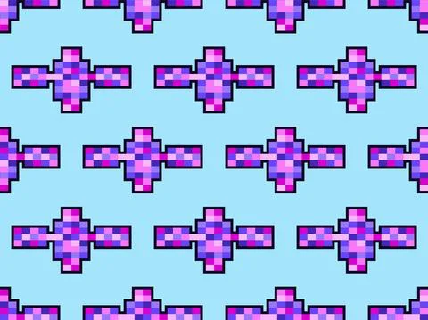 Satellite pixel art seamless pattern. Space satellite 8 bit graphics video Stock Illustration