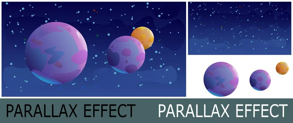 Satellite planets in space. Image from layers for overlay with parallax effect Stock Illustration