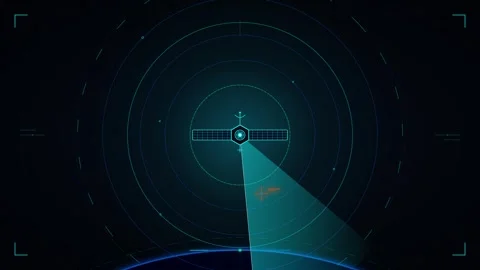 Satellite radar scanning earth orbit hud interface digital aerospace survei.. 库存影片 344852086