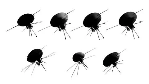 Satellite Re-Entry Crash Black Solid Silhouettes Collection Stock Illustration