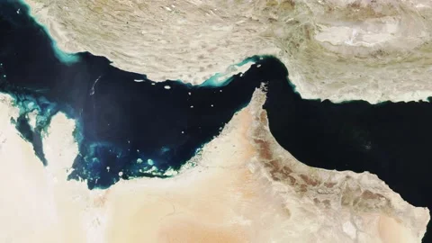 Satellite relief Map of the Strait of Hormuz and Shipping Lanes - zoom in -.. 스톡 동영상 331722397