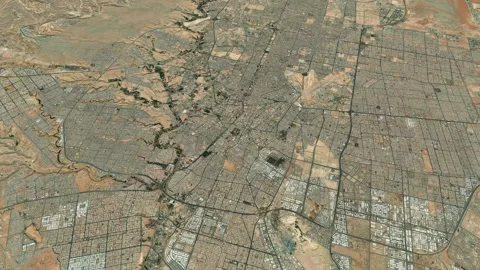 Satellite Riyadh map background loop. Spinning around Saudi Arabia city air.. Video stock 260531061