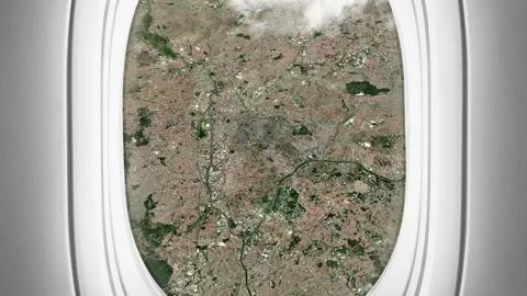 Satellite Sao Paulo map background loop. Airplane salon passenger seat wind.. Stock Footage 260043250