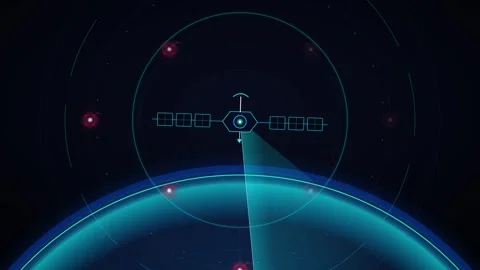 Satellite scanning earth hud interface: futuristic global data monitoring a.. Stock Footage 344852083