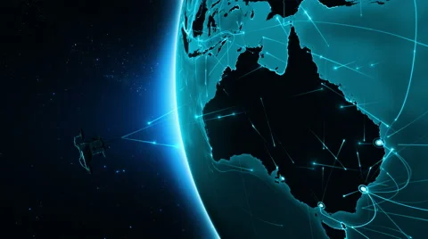 Satellite sending signals to Earth. Australia. 2 shots in 1 file. Cyan. Stock Footage 59606243